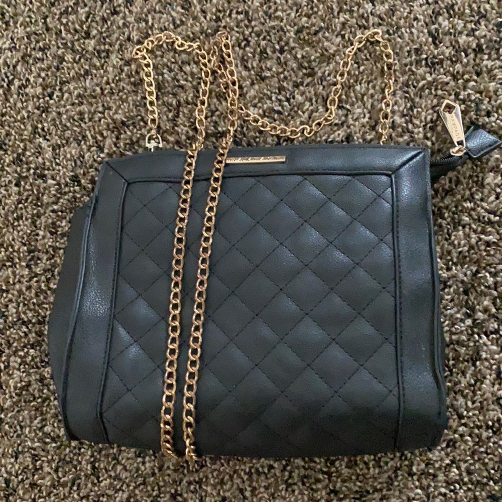 Rampage black quilted square bag with gold hardware and inside pockets